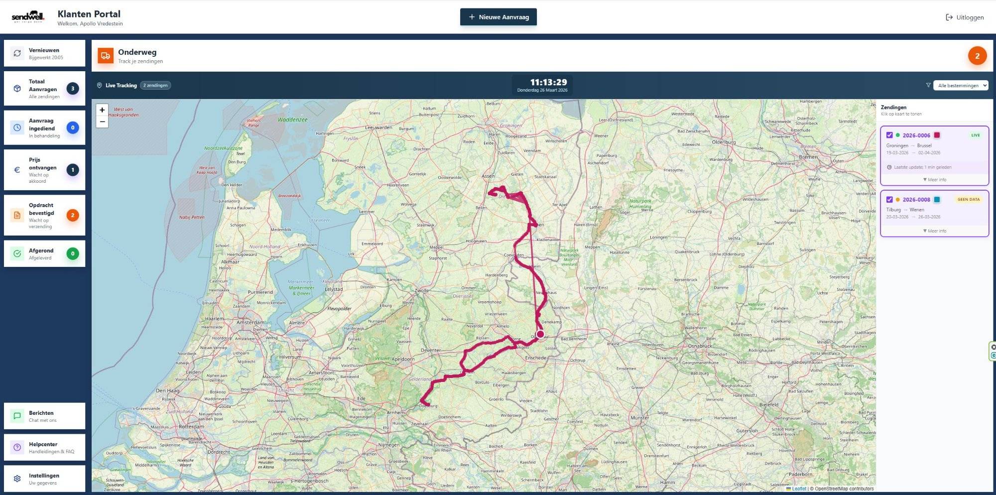 SendWell Dashboard live tracking